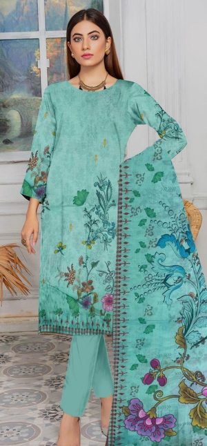 Aqua Bloom – Unstitched 3-Piece Lawn Suit