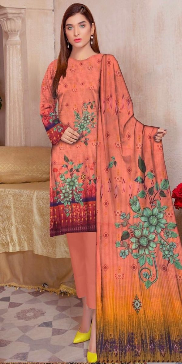 Peach Bloom - Unstitched 3-Piece Printed Lawn Suit