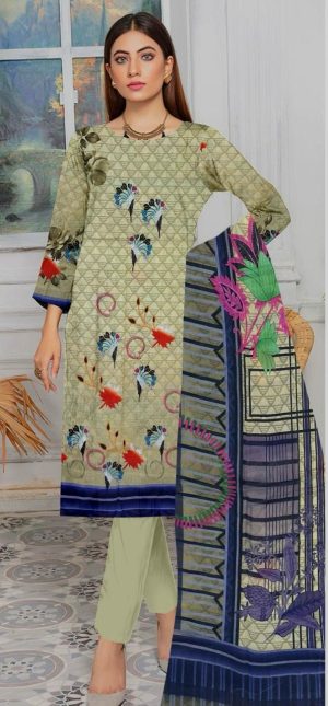Olive Mirage - 3 Piece Unstitched Lawn Suit